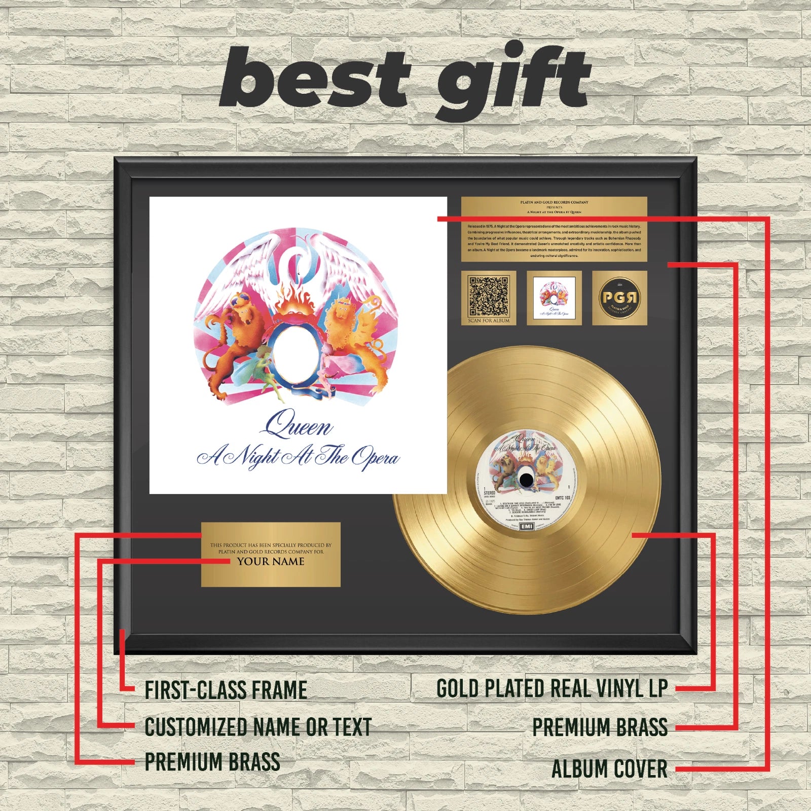 Personalized Queen A Night at the Opera Gold Record Framed Wall Art