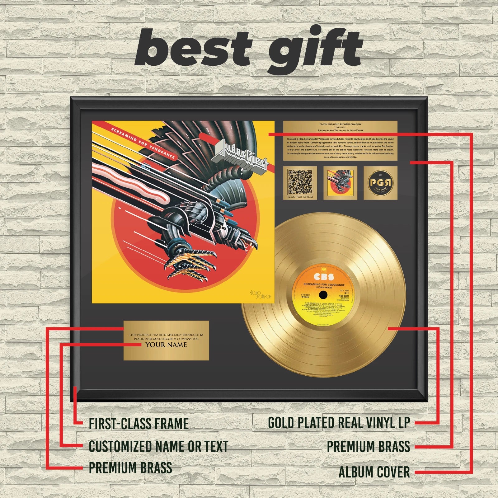 Personalized Judas Priest Screaming for Vengeance Gold Record Wall Art