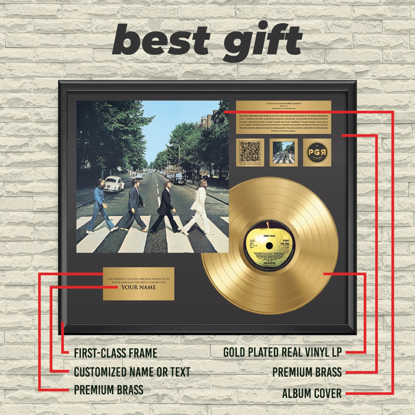 Personalized The Beatles Abbey Road Gold Record Framed Wall Art