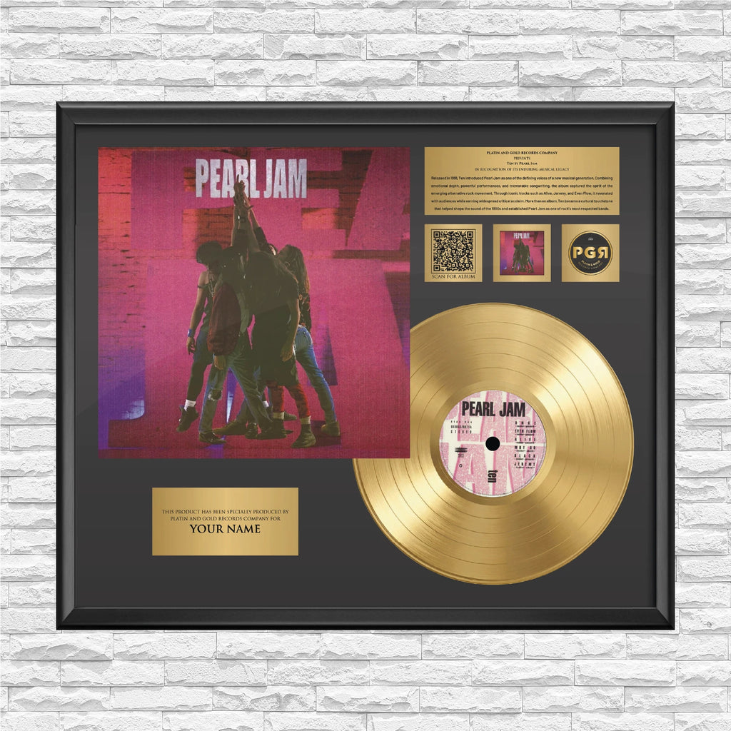 Personalized Pearl Jam Ten Gold Record Framed Wall Art Grunge Decor