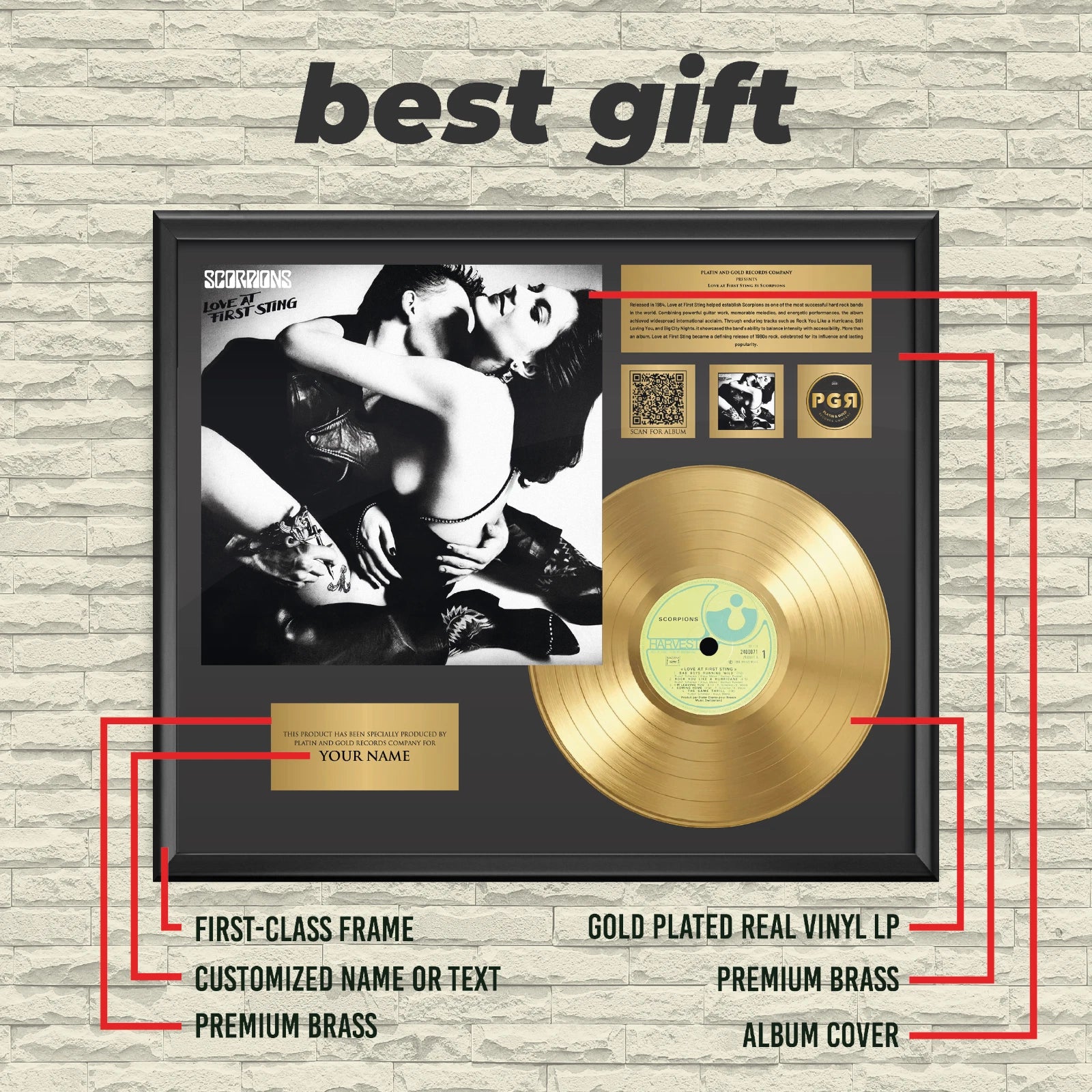 Personalized Scorpions Love at First Sting Gold Record Framed Wall Art