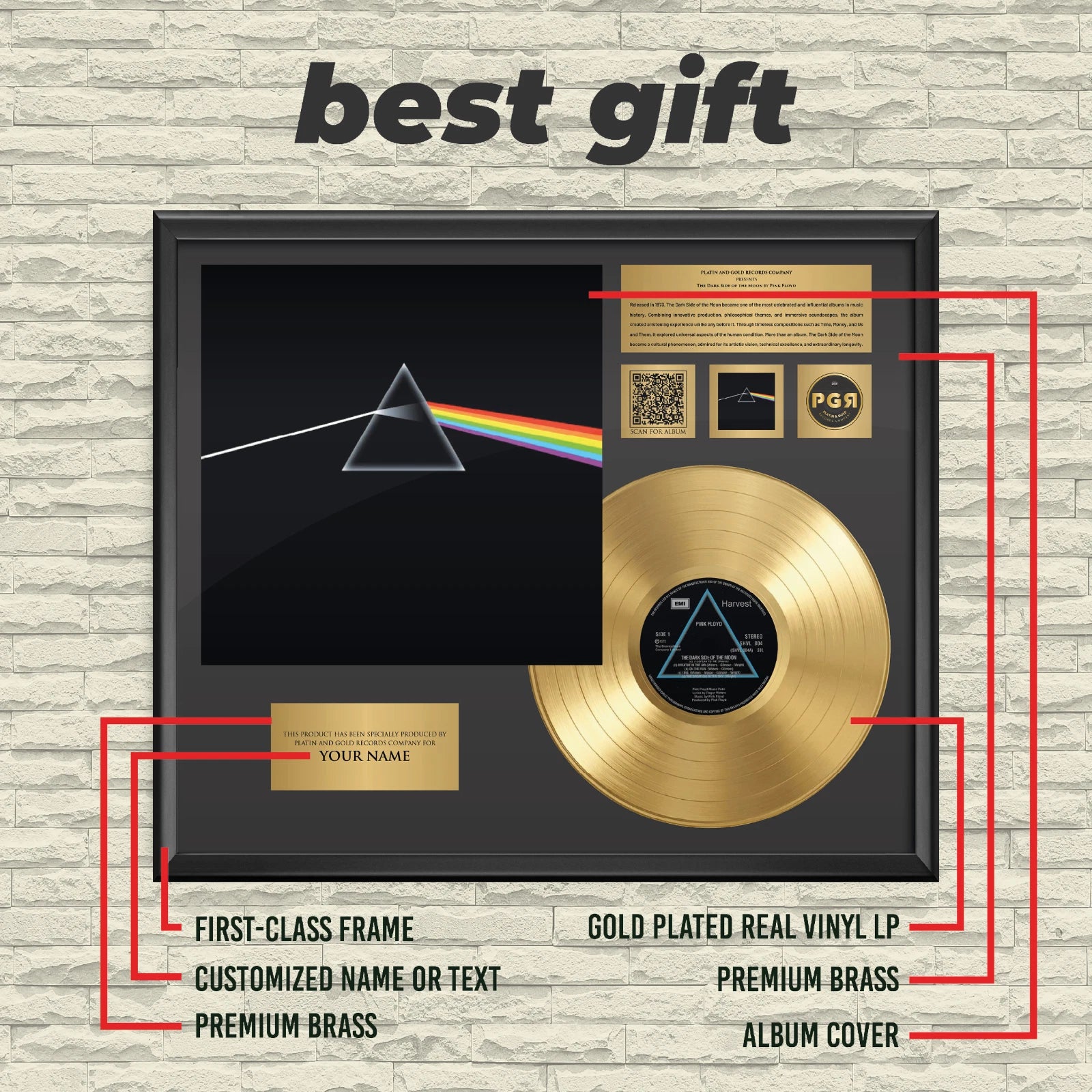 Personalized Pink Floyd The Dark Side of the Moon Gold Record Wall Art