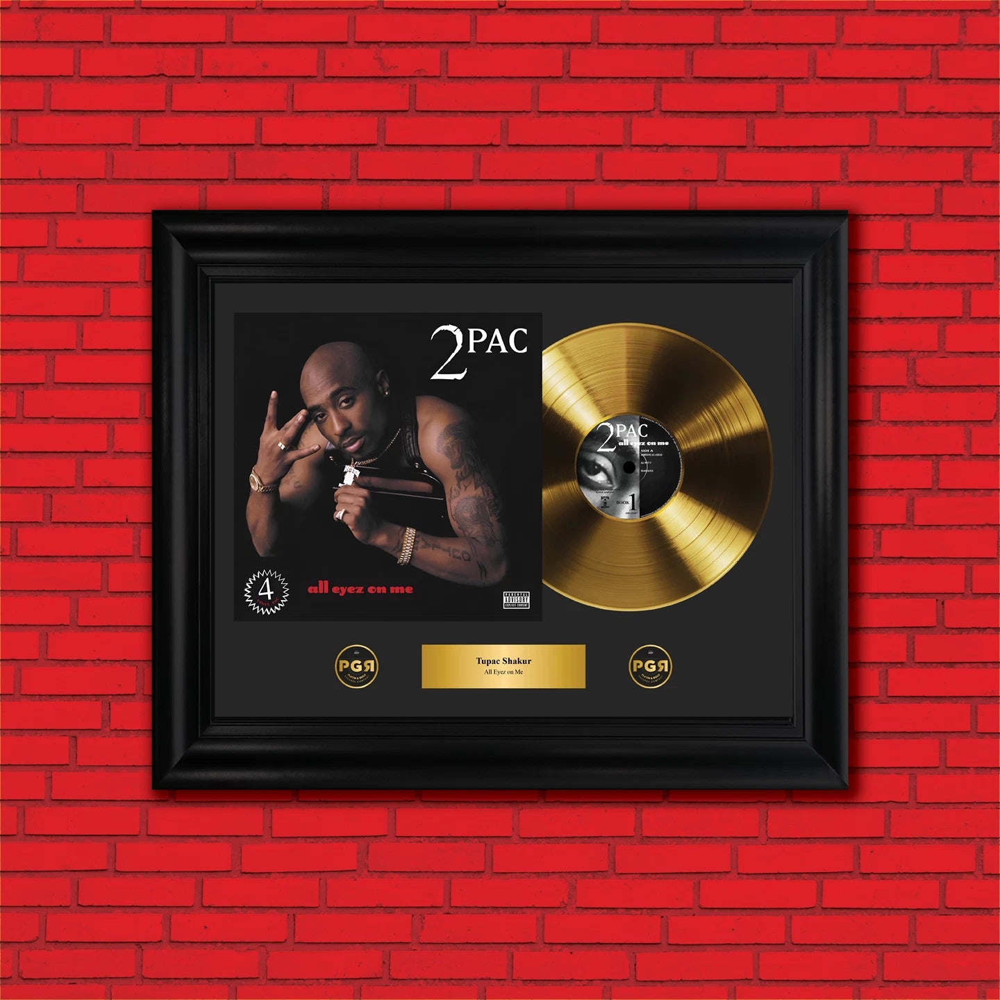 2Pac All Eyez on Me Gold Record Framed Wall Art Hip Hop Memorabilia