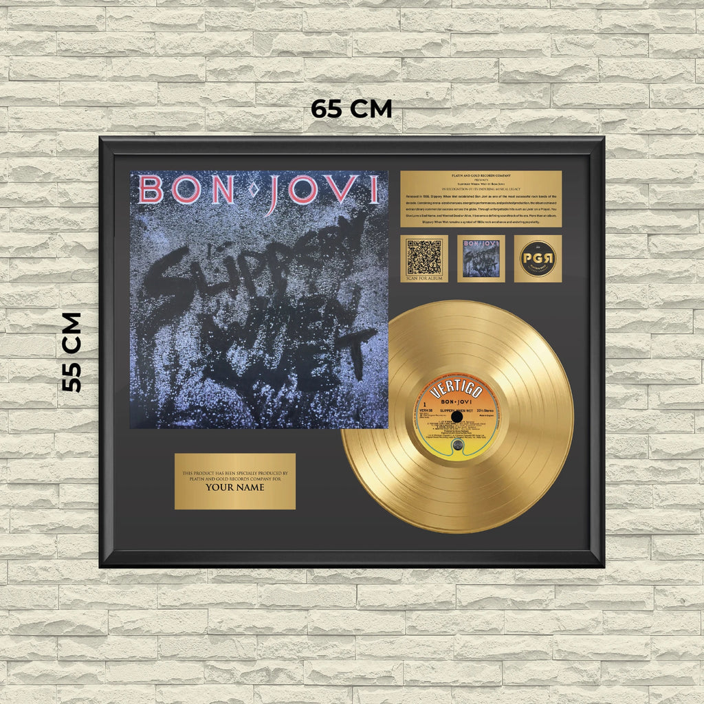 Personalized Bon Jovi Slippery When Wet Gold Record Framed Wall Art