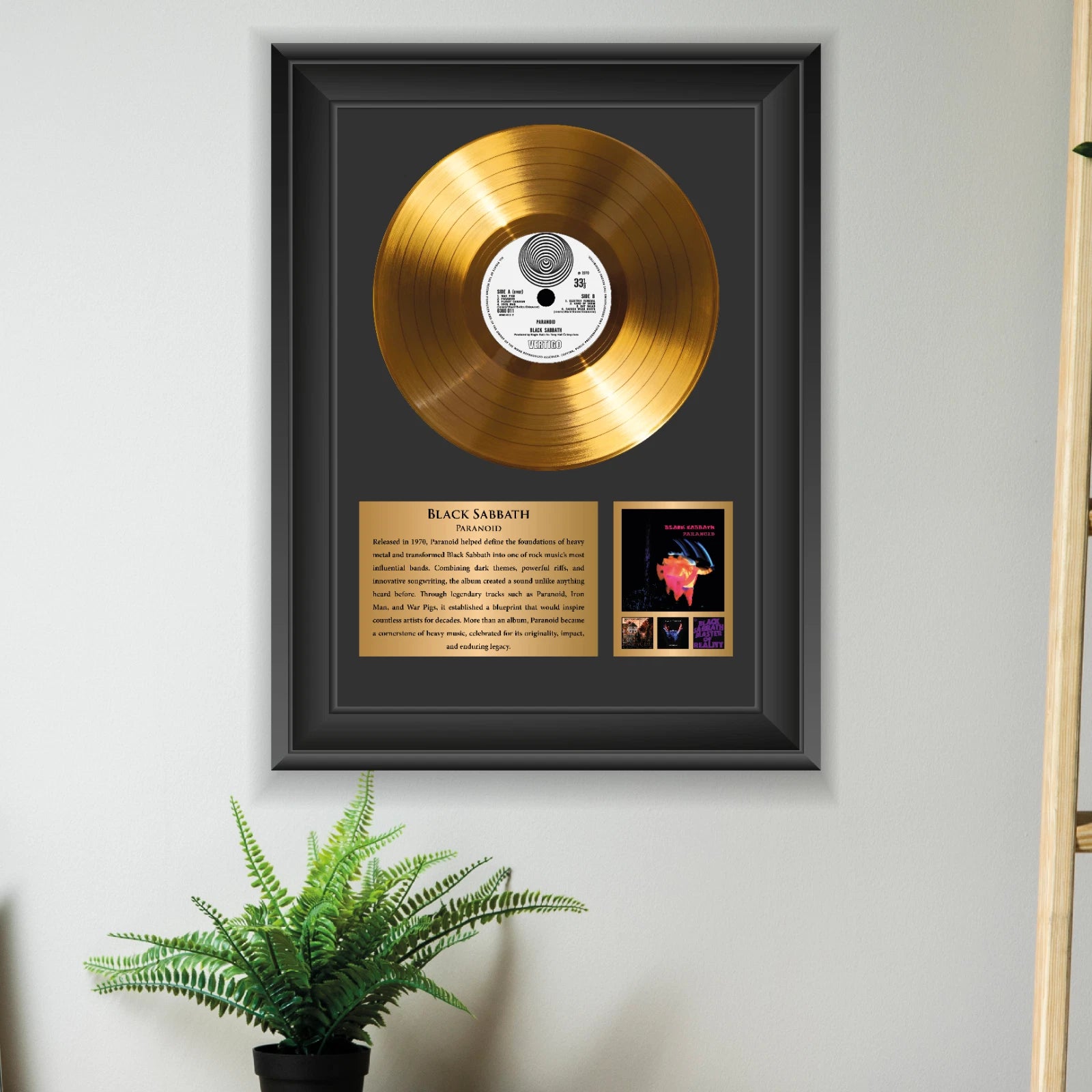 Black Sabbath Paranoid Gold Record Framed Wall Art Metal Memorabilia