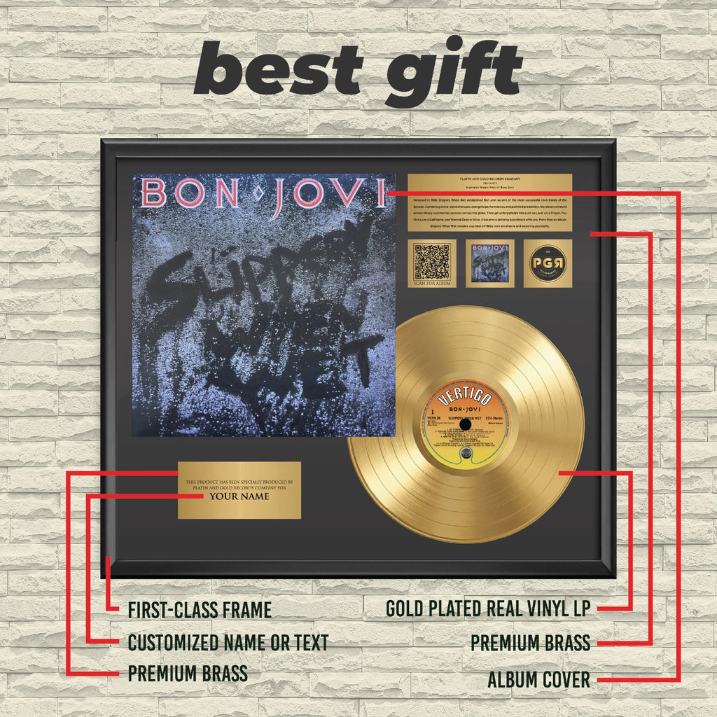 Personalized Bon Jovi Slippery When Wet Gold Record Framed Wall Art