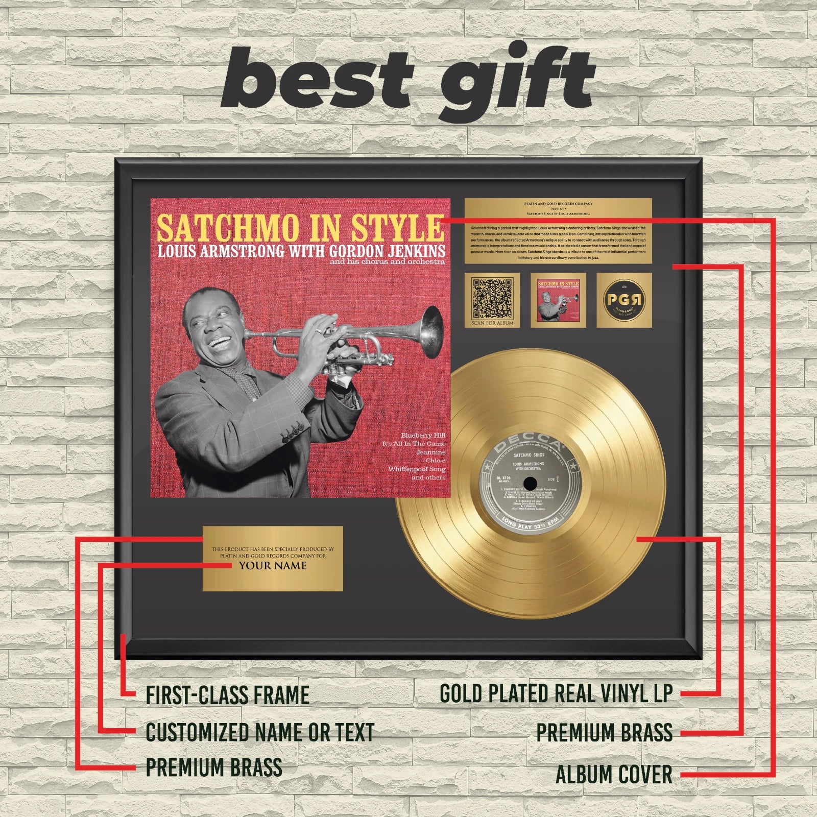 Personalized Louis Armstrong Satchmo Sings Gold Record Framed Wall Art