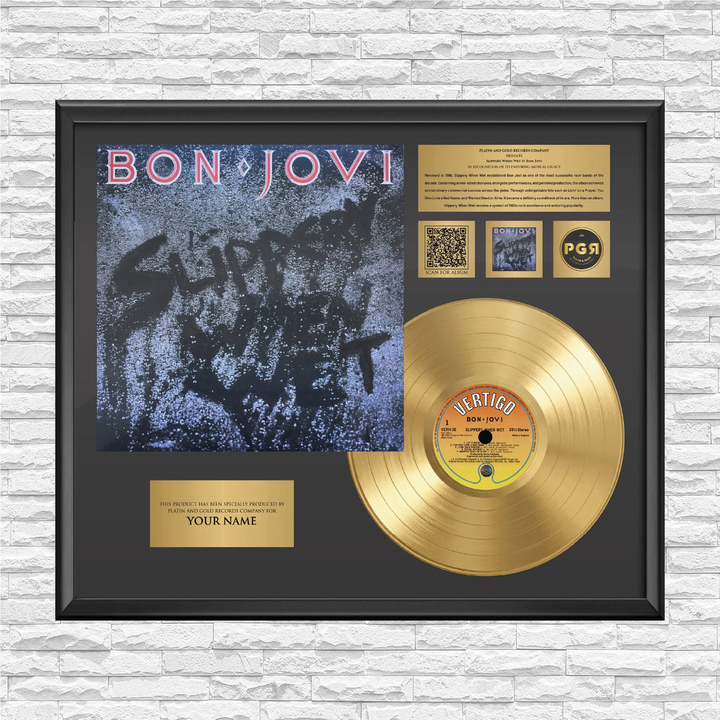 Personalized Bon Jovi Slippery When Wet Gold Record Framed Wall Art