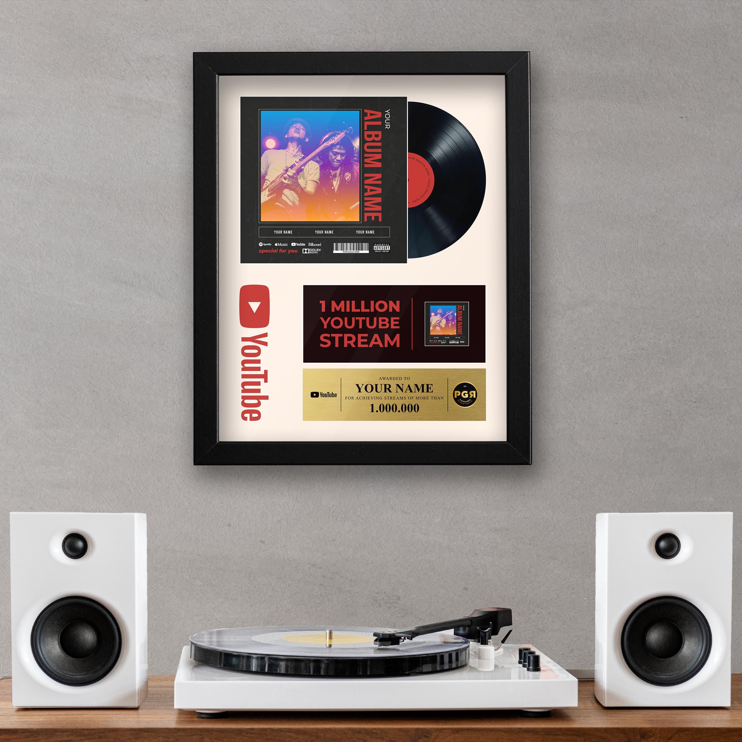 Youtube Framed Custom Album Cover & Vinyl Record Display