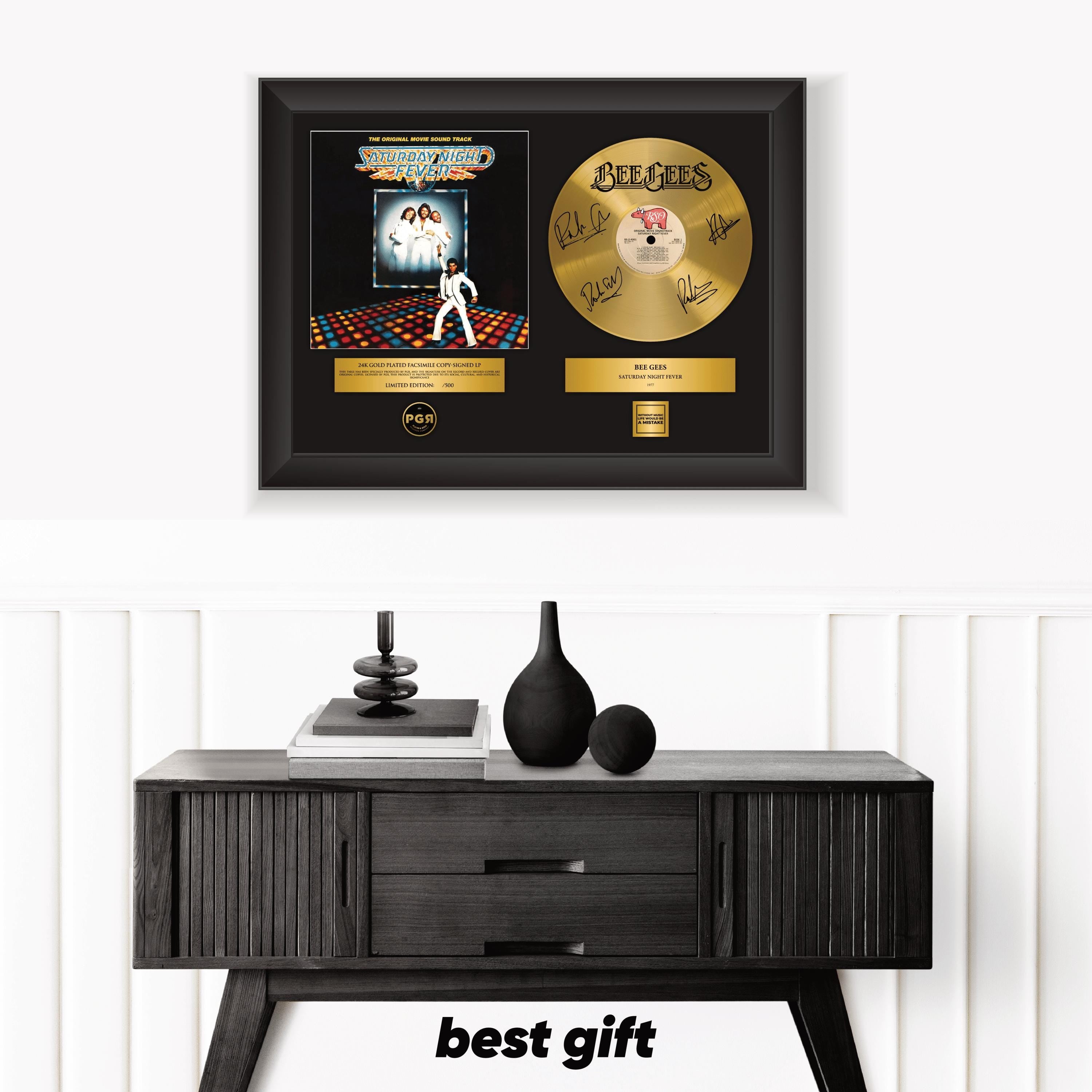 Bee Gees – Framed Gold Plated Record Vinyl  – Copy Signed – Premium Wall Art