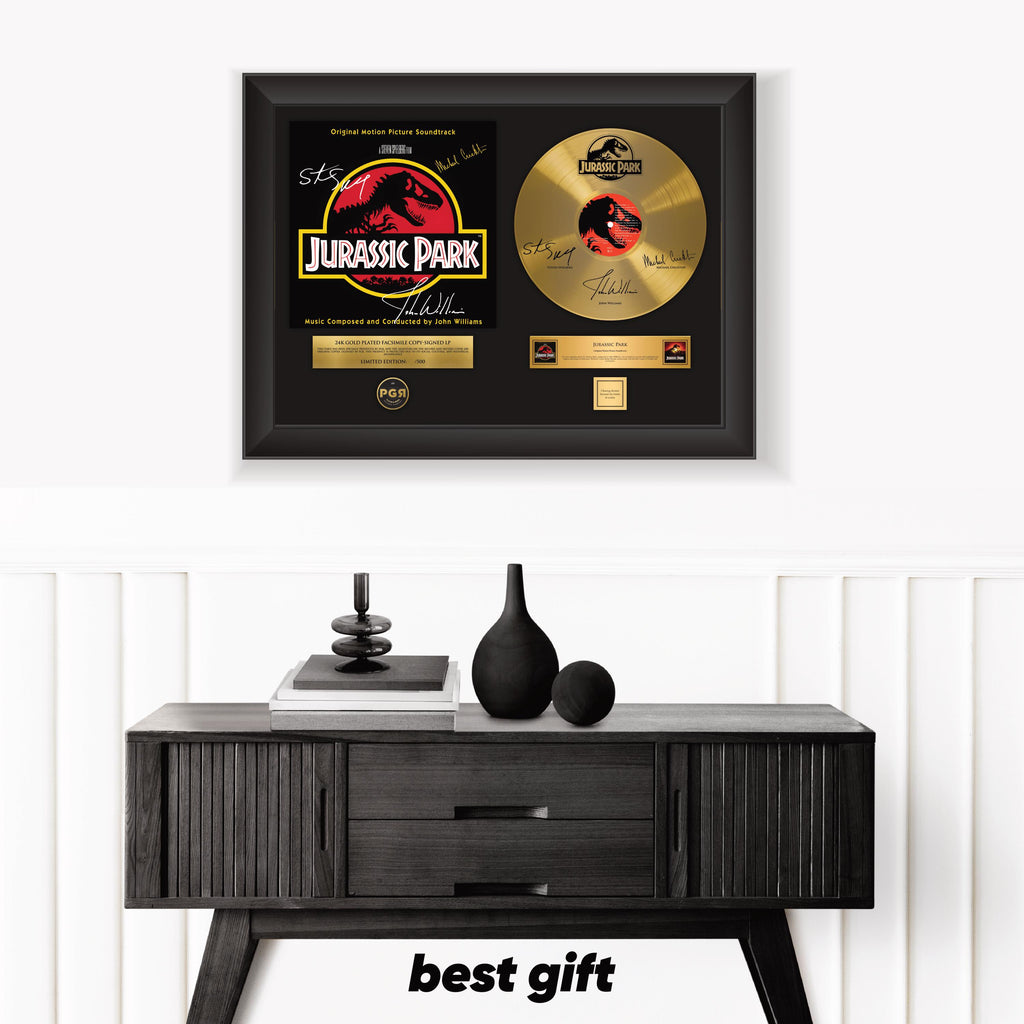 Jurassic Park – Framed Gold Plated Record Vinyl  – Copy Signed – Wall Art