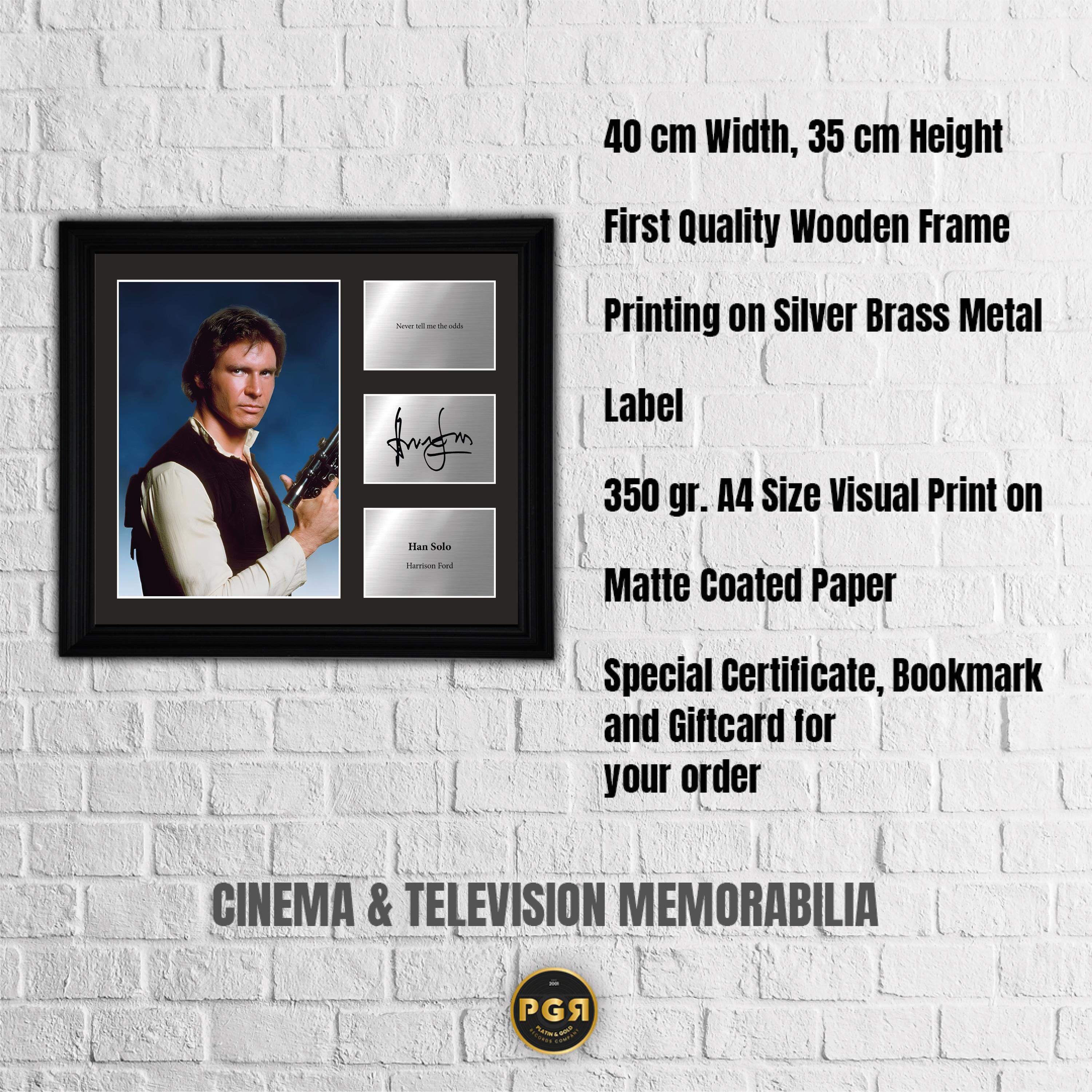 Han Solo - Harrison Ford  - Framed Movie Character Print with Copy Signed
