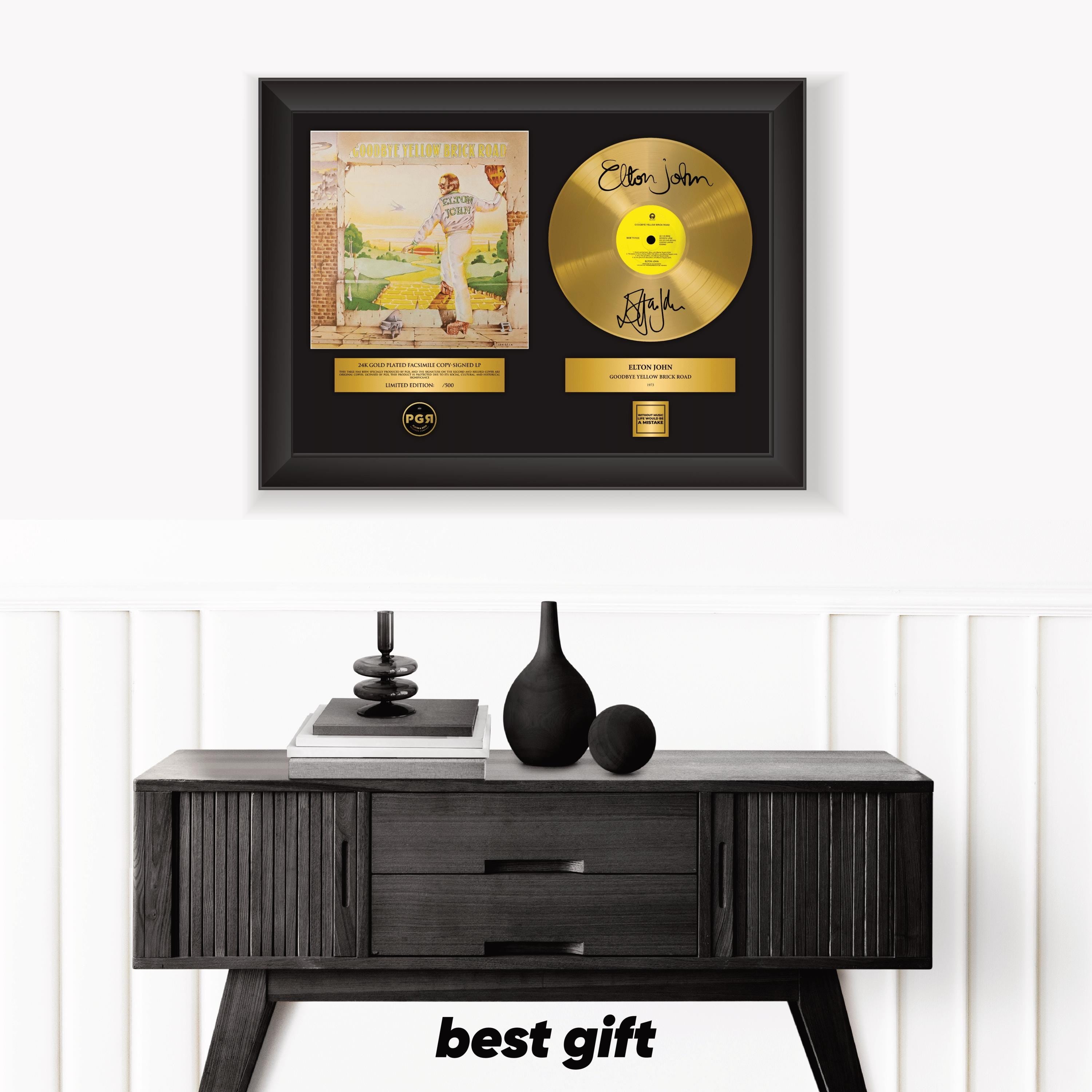 Elton John – Framed Gold Plated Record Vinyl  – Copy Signed – Premium Wall Art