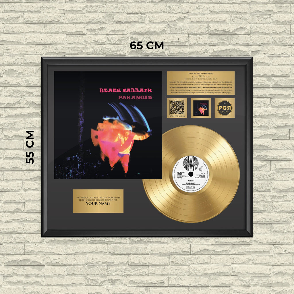 Personalized Black Sabbath Paranoid Gold Record Framed Wall Art Decor