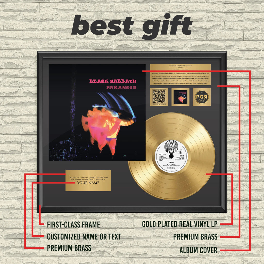 Personalized Black Sabbath Paranoid Gold Record Framed Wall Art Decor