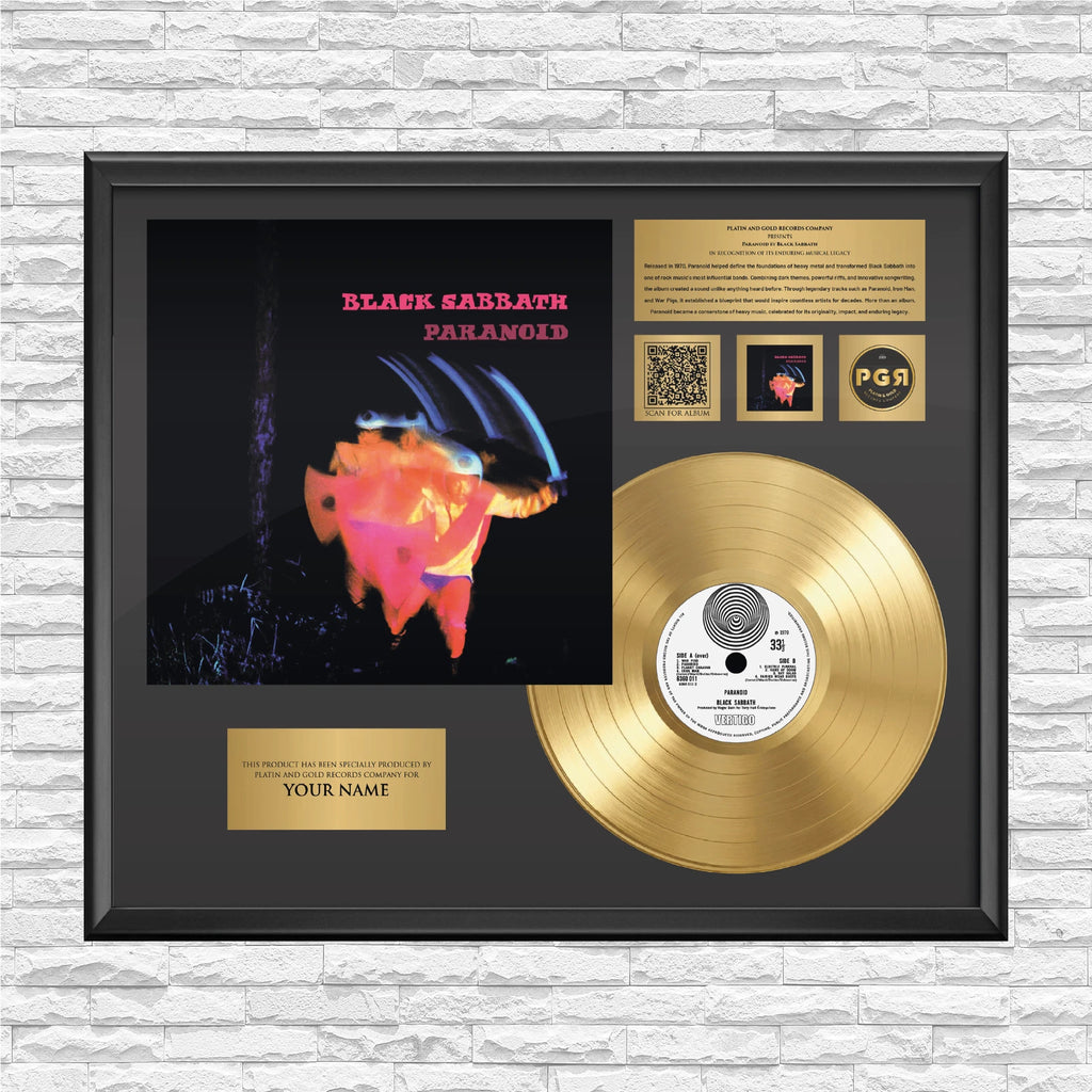 Personalized Black Sabbath Paranoid Gold Record Framed Wall Art Decor