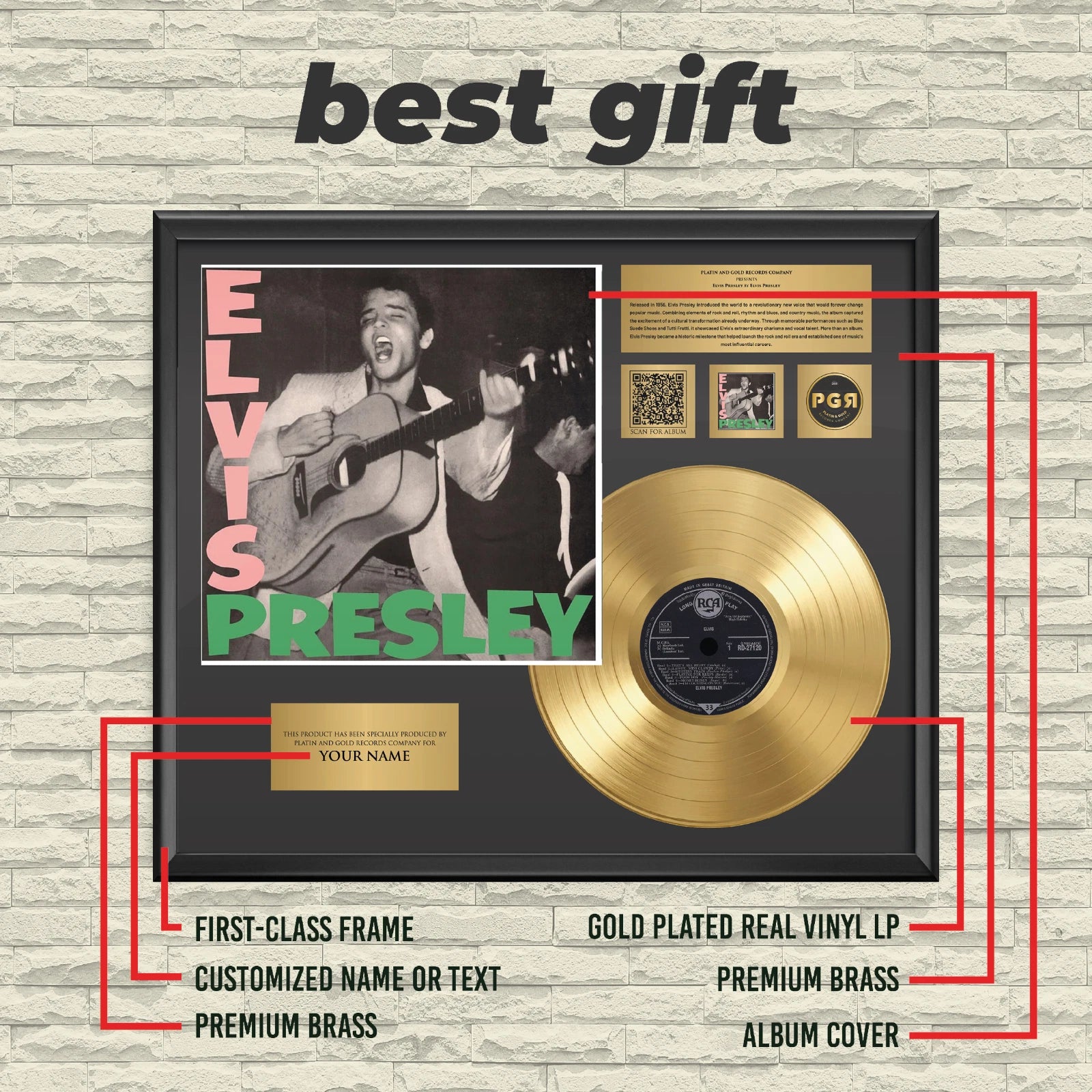 Personalized Elvis Presley Gold Record Framed Wall Art Music Memorabilia