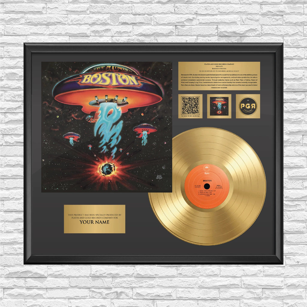 Personalized Boston Boston Gold Record Framed Wall Art Rock Decor