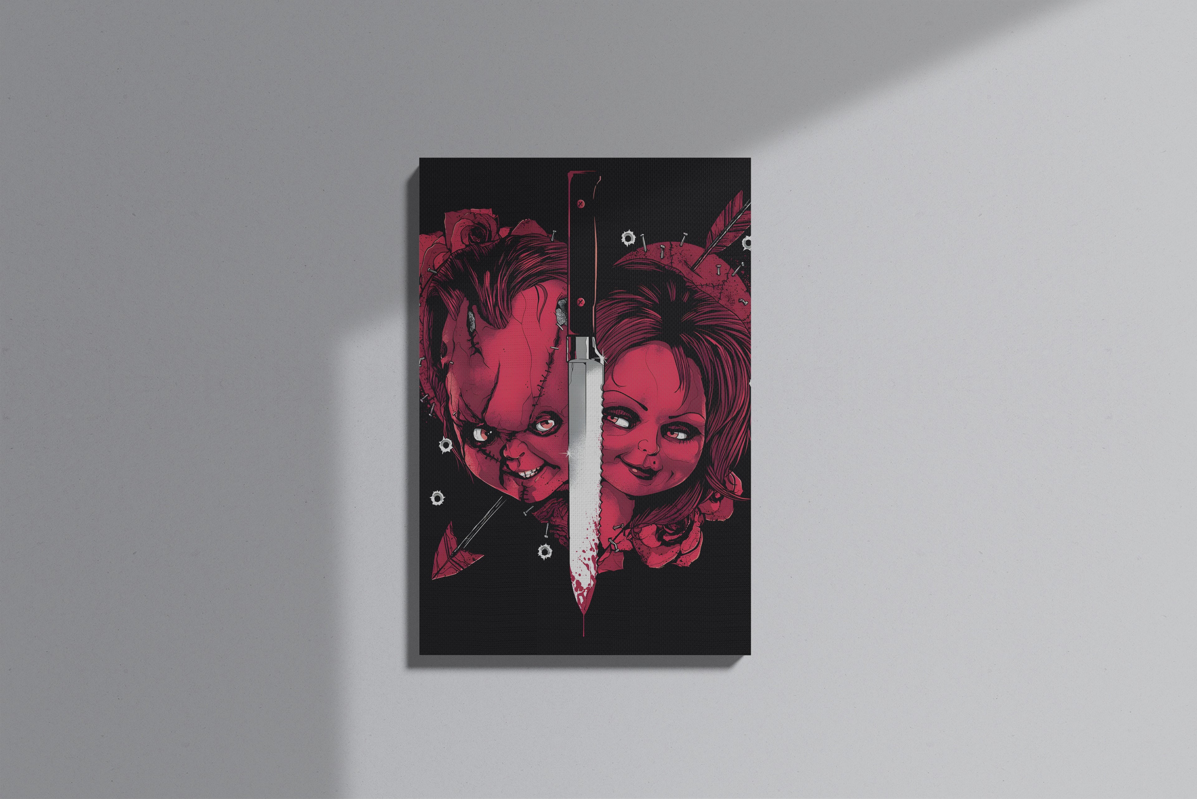 GeekCultcha Premium Canvas Painting with Chucky and Tiffany Design