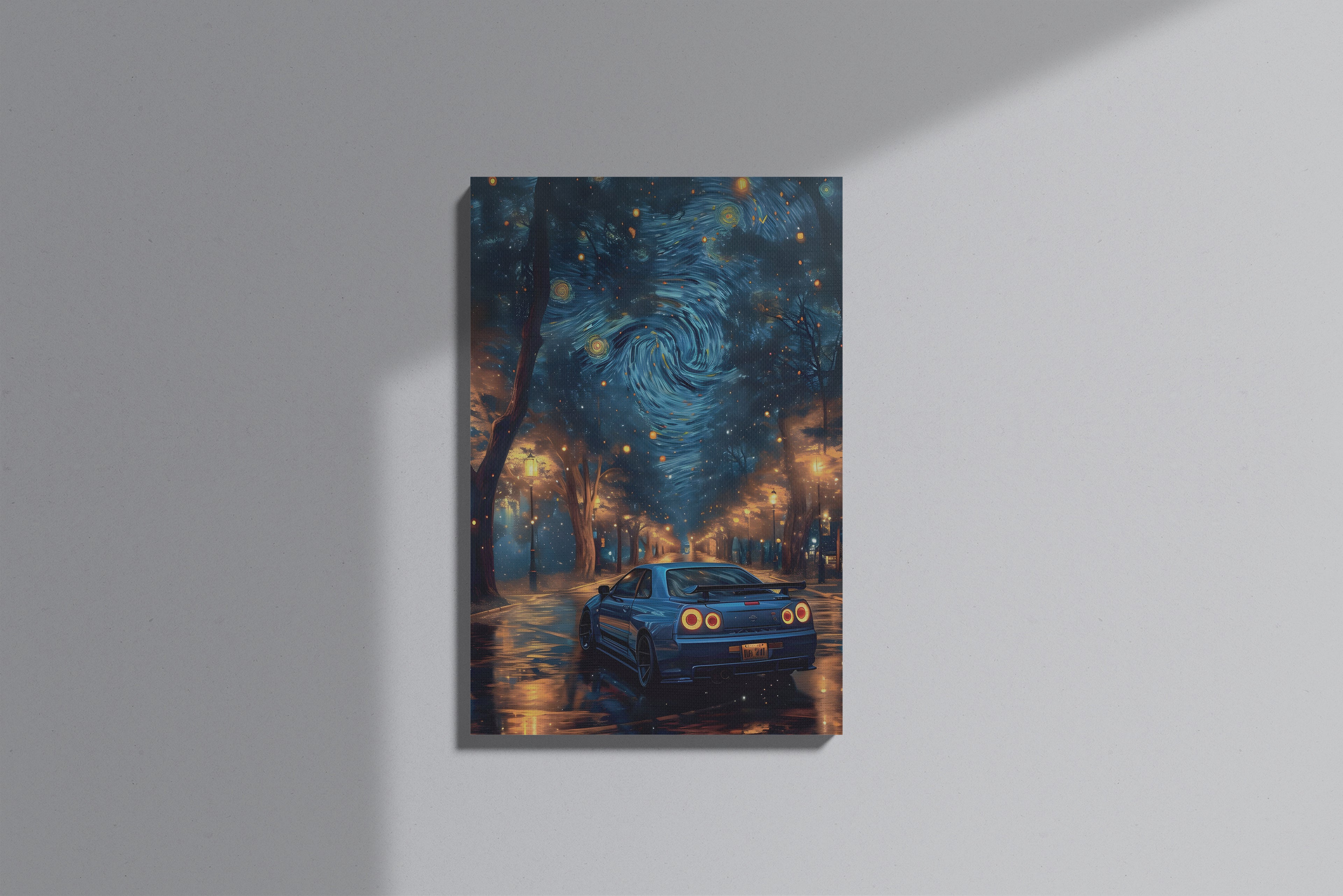 GeekCultcha Van Gogh Starry Night Car Themed Premium Canvas Painting