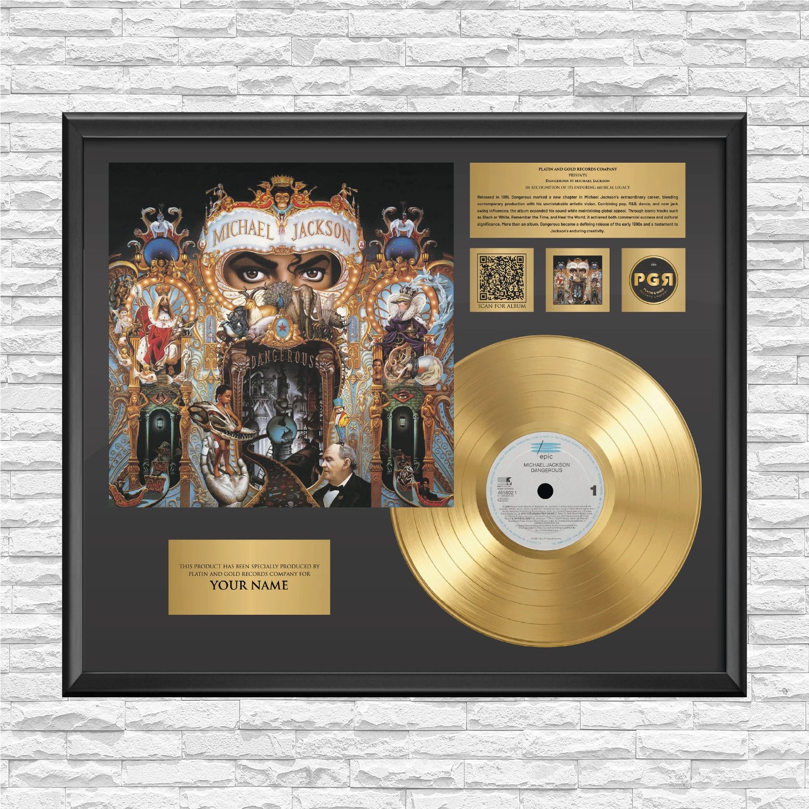 Personalized Michael Jackson Dangerous Gold Record Framed Wall Art